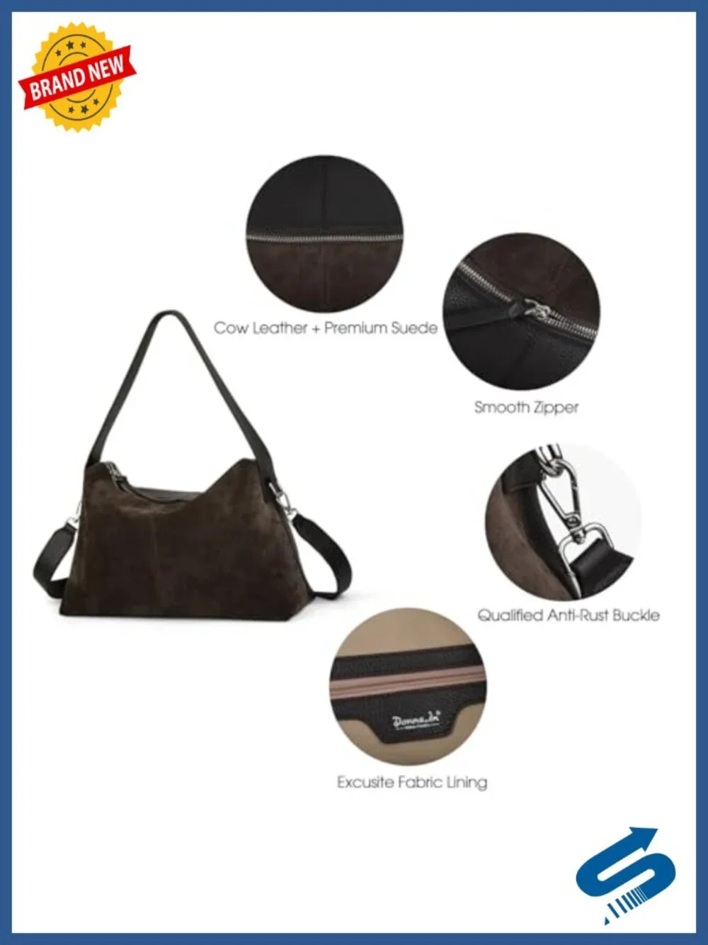 Suede Leather Crossbody Bag with Adjustable Strap Slouchy Hobo Tote